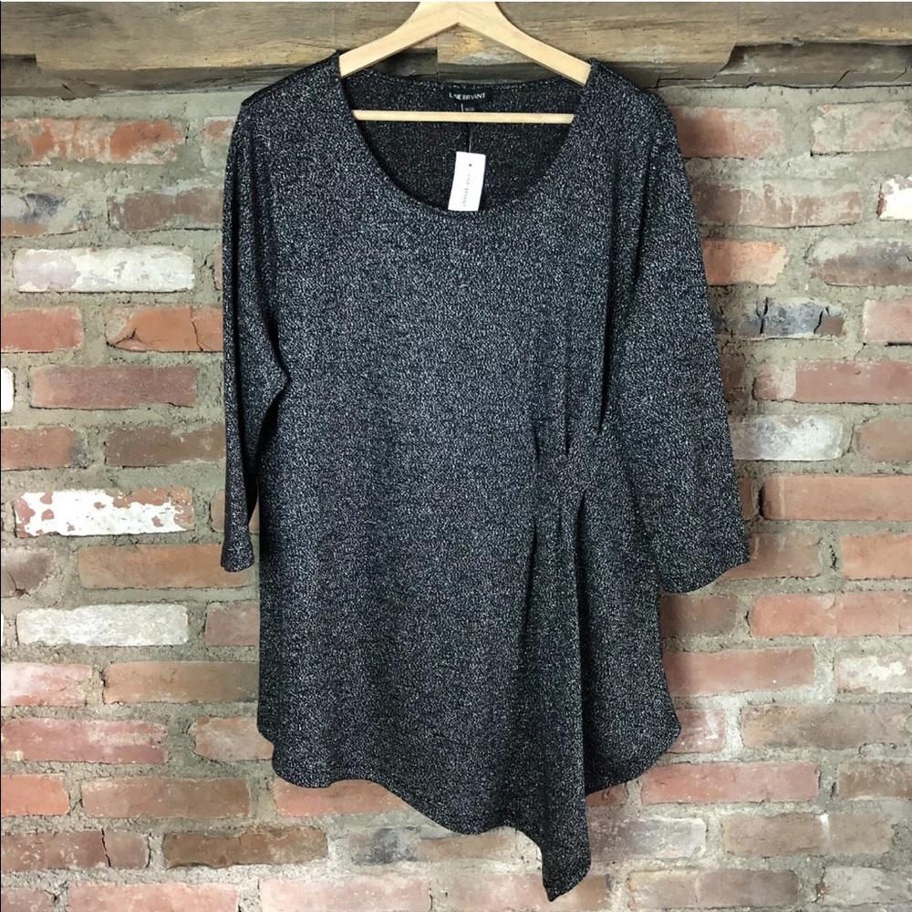 Lane Bryant Blouse Black Silver Asymmetrical